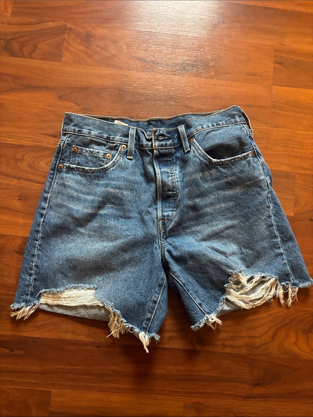Levi's Distressed Medium Blue Denim Cutoff Shorts